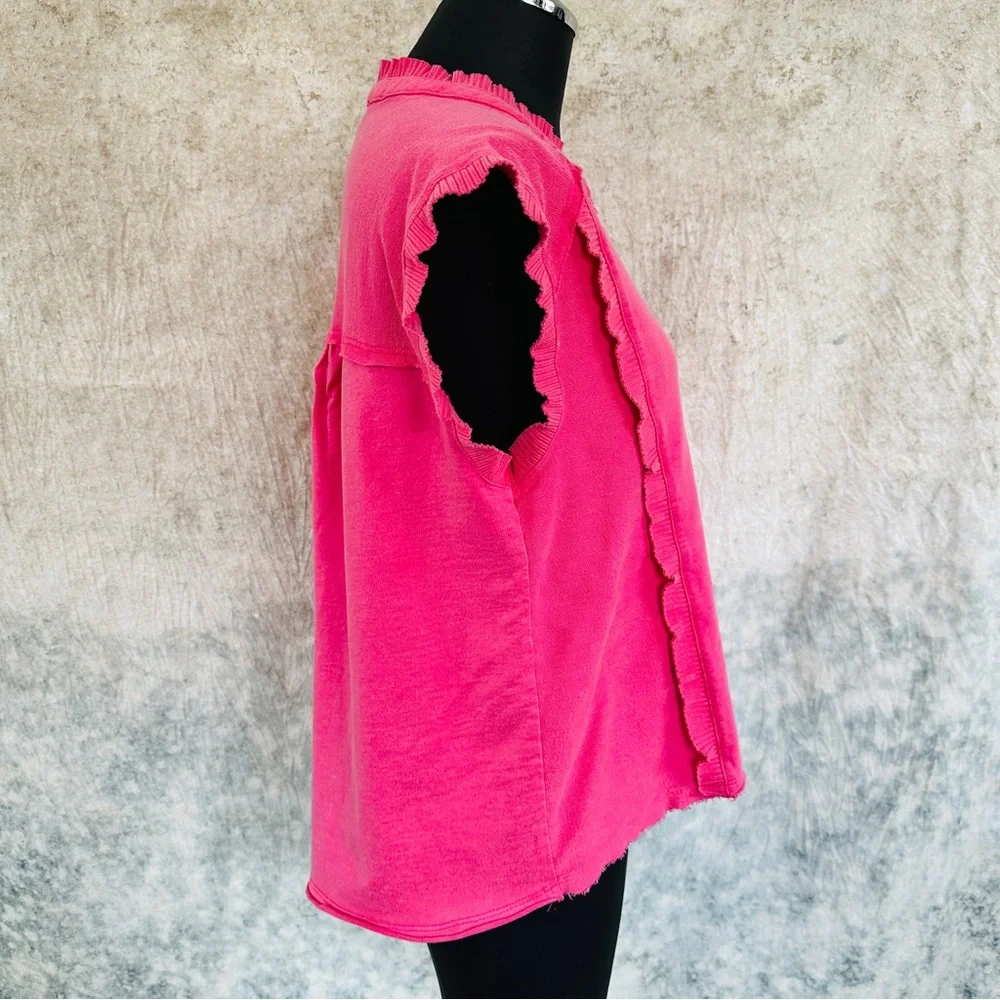 Fate pink raw edge ruffled top - Picture 4 of 7